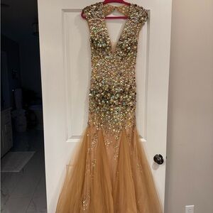 Jovani Gold Sequin Prom Dress